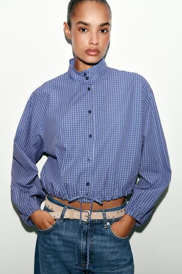 Zara PLAID BALLOON SHIRT - Bluish