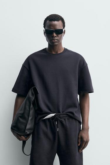 Zaras SWEATSHIRT RELAXED FIT INTERLOCK - Mörkblå