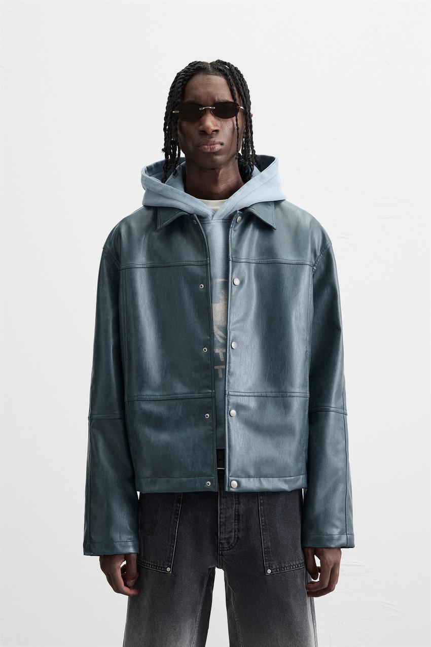 ZARA フェイクレザーシャツジャケットレザージャケットレザーブルゾン