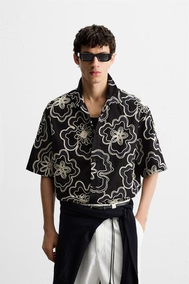 TEXTURED EMBROIDERY SHIRT - Black by Zara