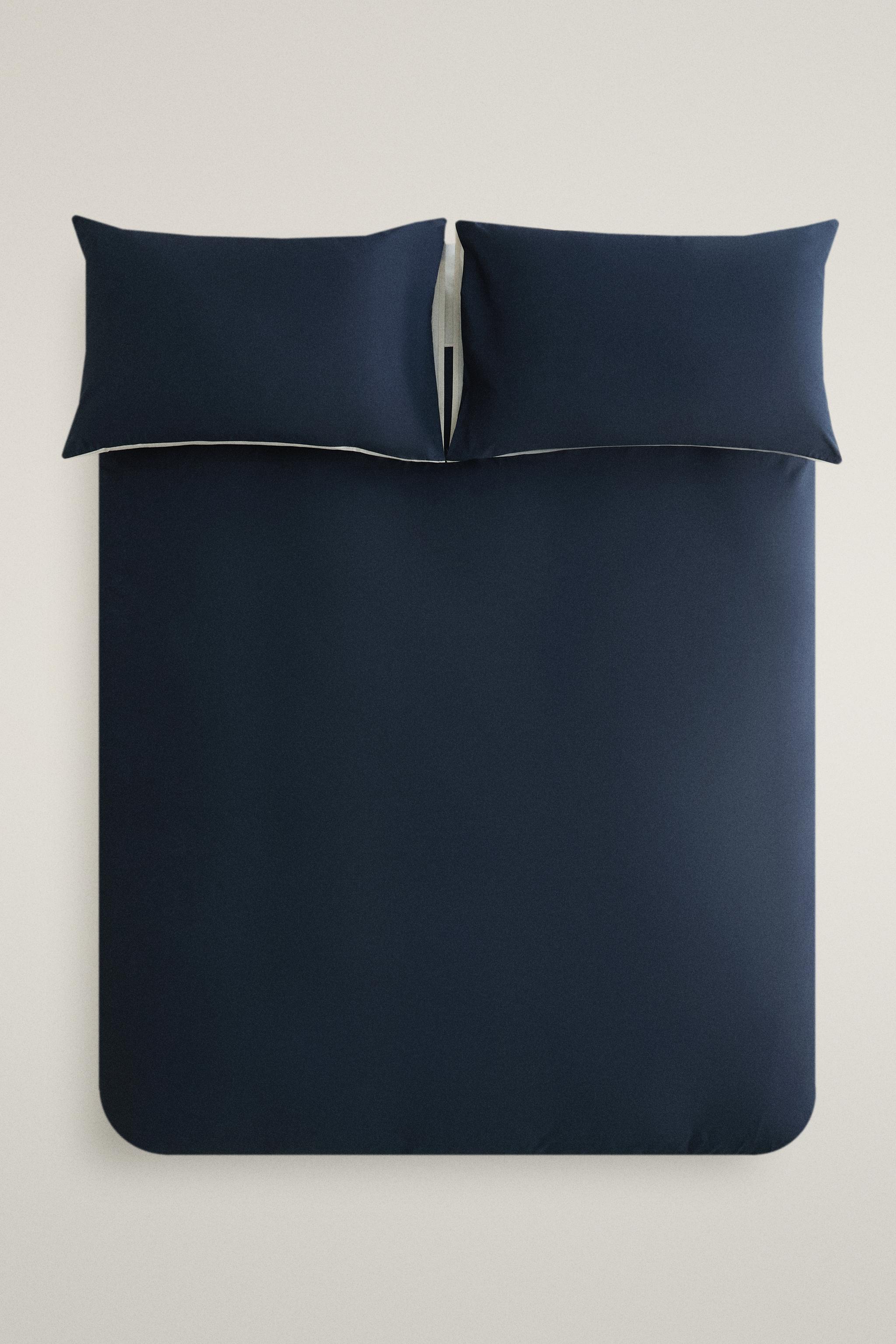 REVERSIBLE COTTON PERCALE DUVET COVER — Blue
