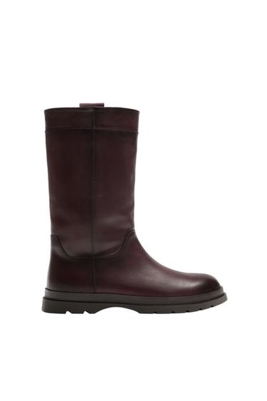 BOTA PIEL CAÑA ALTA - Rojo Burdeos de Zara