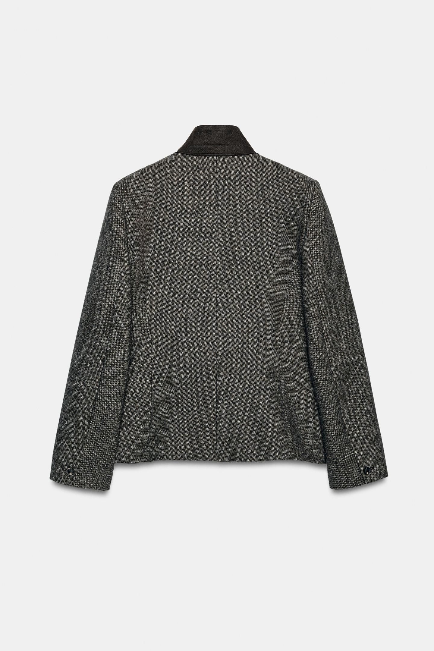 Женский пиджак Zara ZW Collection Fitted Wool, цвет: Серый / Рыжевато-коричневый — фото 8