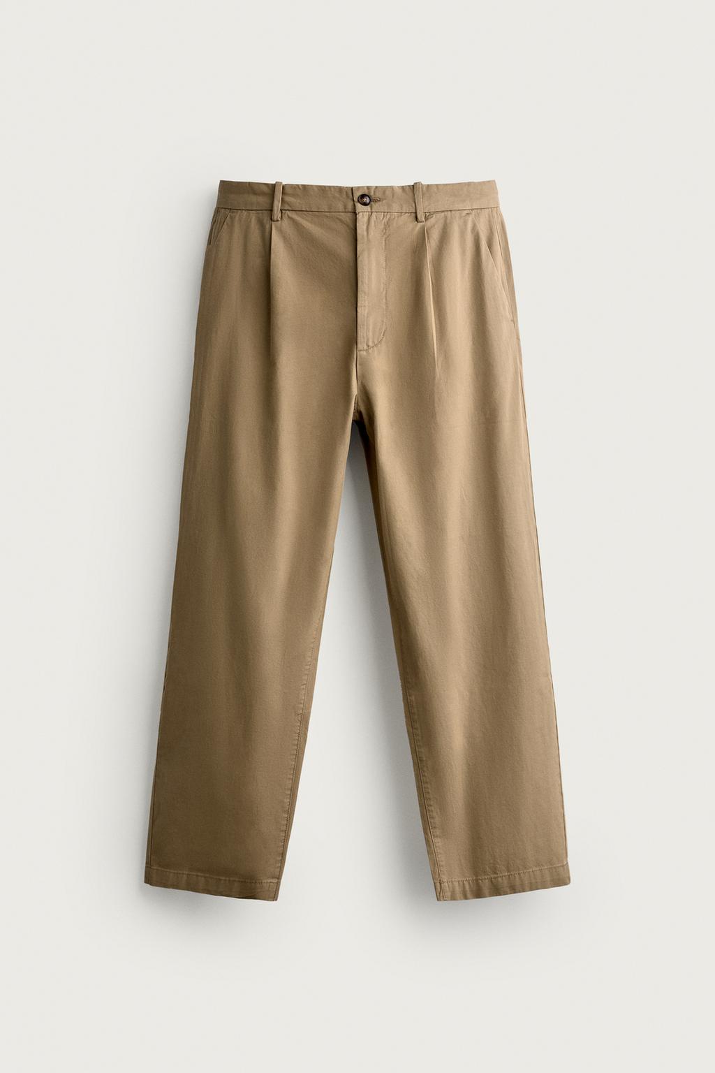 REGULAR FIT PLEATED CHINO TROUSERS