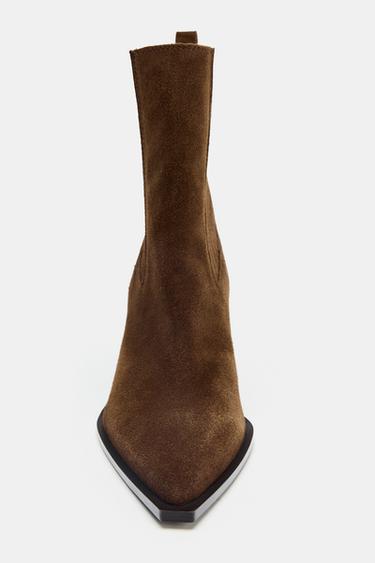 SPLIT SUEDE COWBOY ANKLE BOOTS - Brown by Zara - Image 3