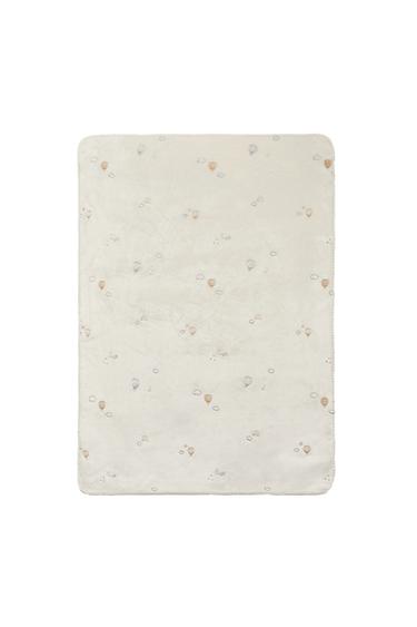 FLEECE BABY BLANKET WITH EMBROIDERED BALLOONS - Cream by Zara