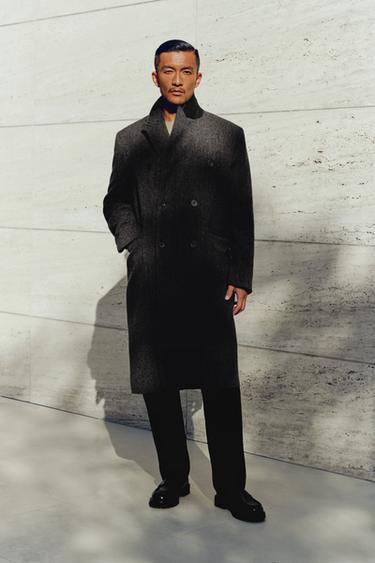 LIMITED EDITION WOOL BLEND HERRINGBONE DOUBLE-BREASTED COAT - Brown marl by Zara