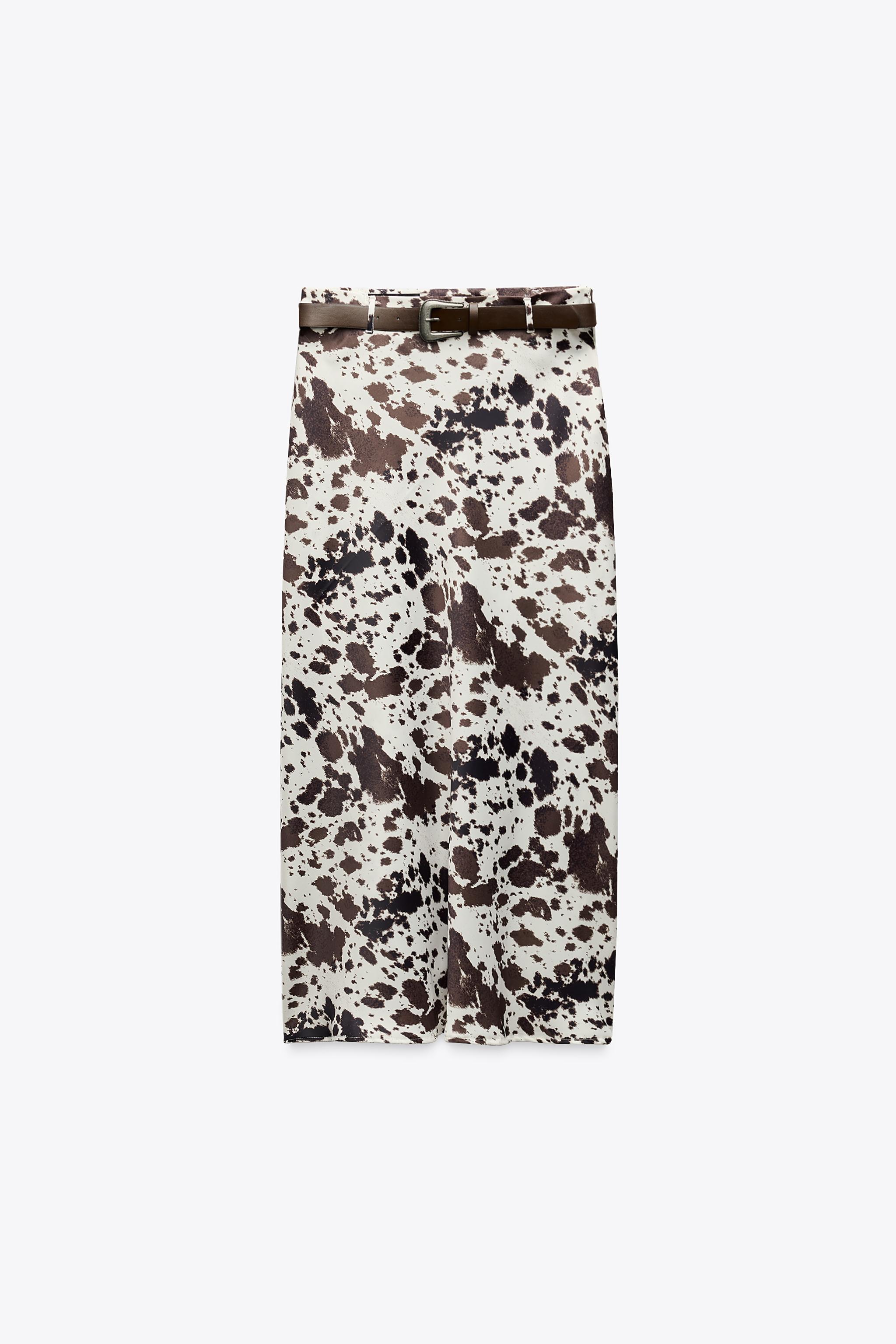【ZARA】プリント柄サテンベルト付きスカート 3152/409/050 プリント柄サテンベルト付きスカート - 単一 | ZARA Japan / 日本