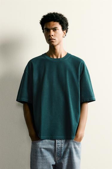 CAMISETA RELAXED FIT COSTURA - Verde azul de Zara