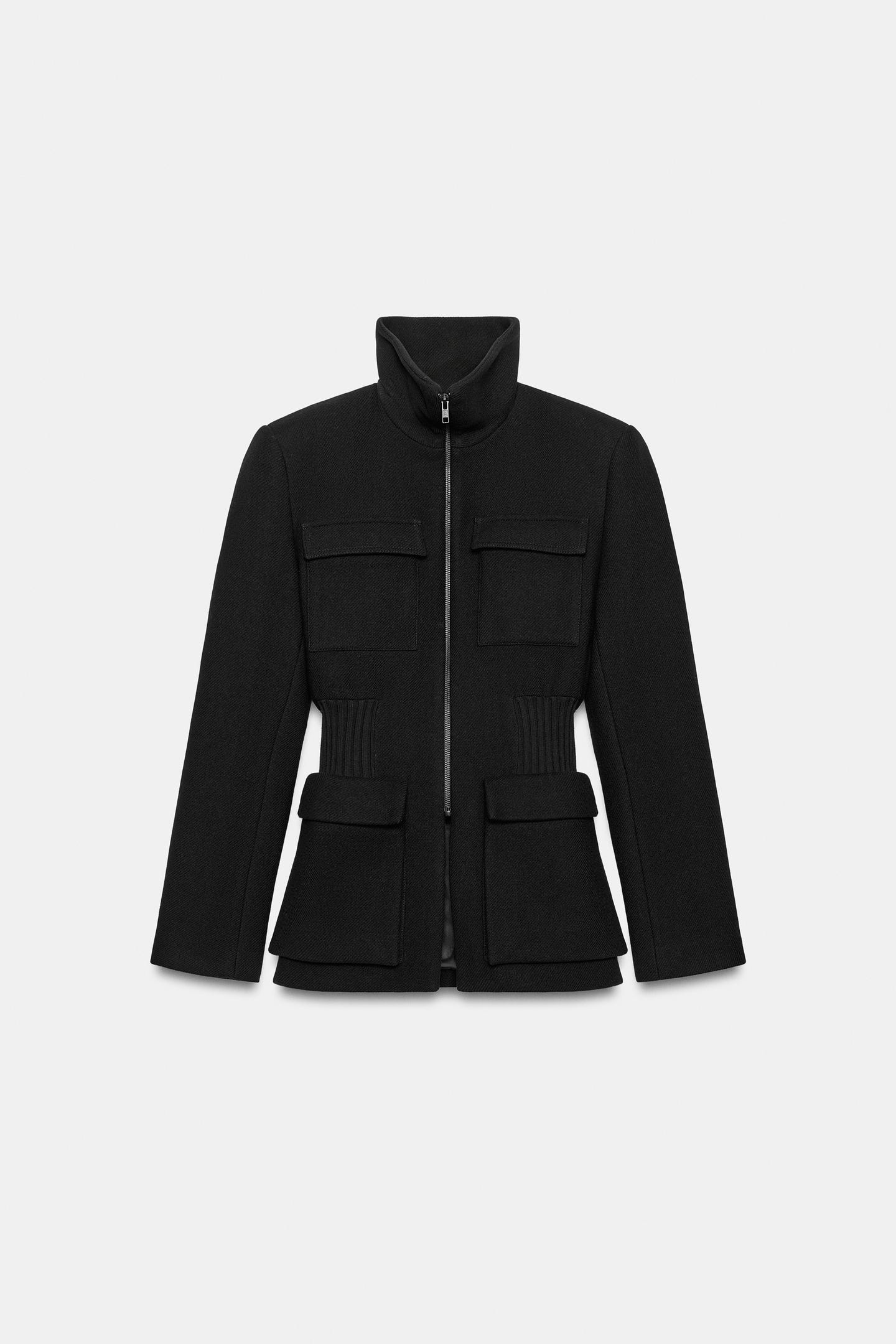 Женская куртка Zara ZW Collection Wool Blend Shoulder Pad, цвет: Чёрный — фото 12