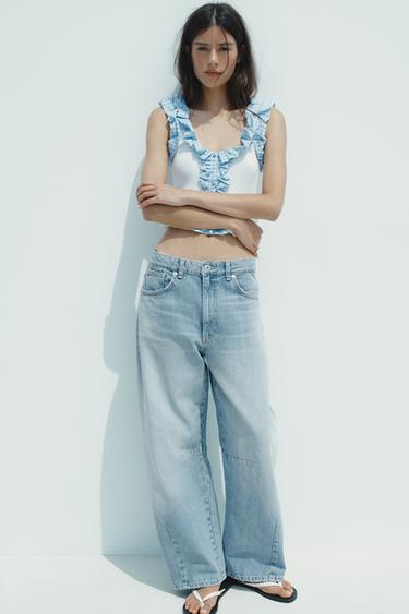 Zara GINGHAM RIBBED TOP - Oyster-white - Image 0