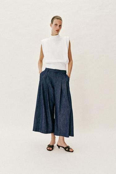 PANTALÓN CULOTTE PINZAS - Azul de Zara - Imagen 0