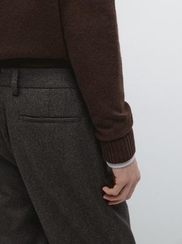 Pantalon en sergé de laine mélangée - Gris de Zara