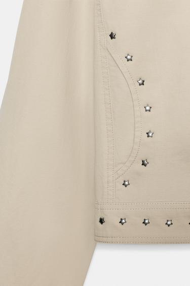 WASHED EFFECT JACKET WITH STUDS - Light beige by Zara - Image 4