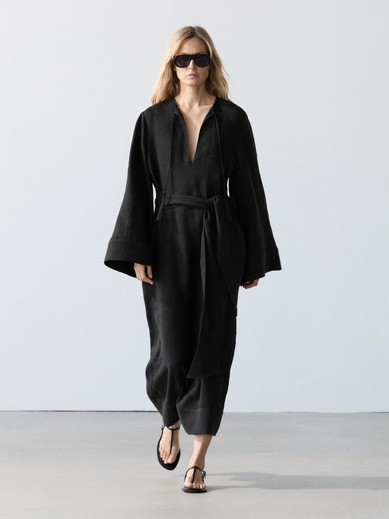 100% linen midi dress with tie detail from Zara - $290