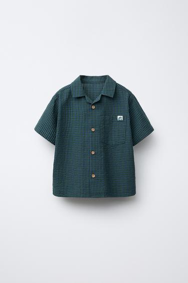 SEERSUCKER SHIRT WITH POCKET - Blue green by Zara