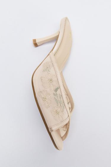 EMBROIDERED MESH MULE HEELS - Pink by Zara