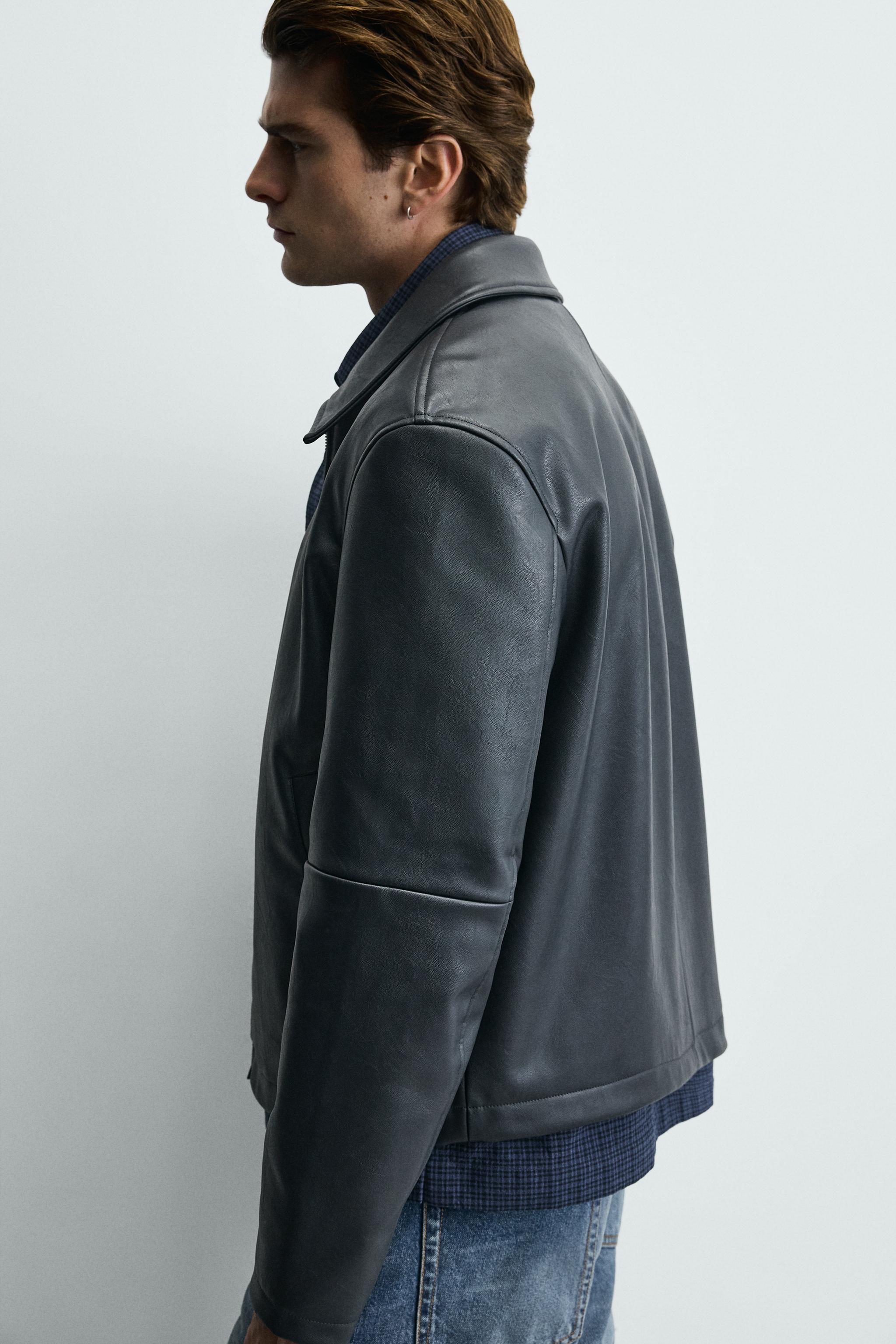 レギュラーフィット フェイクレザー ジャケット - ブルー | ZARA Japan