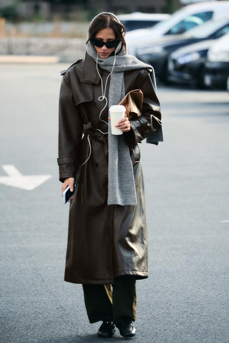 LONG LEATHER EFFECT TRENCH COAT