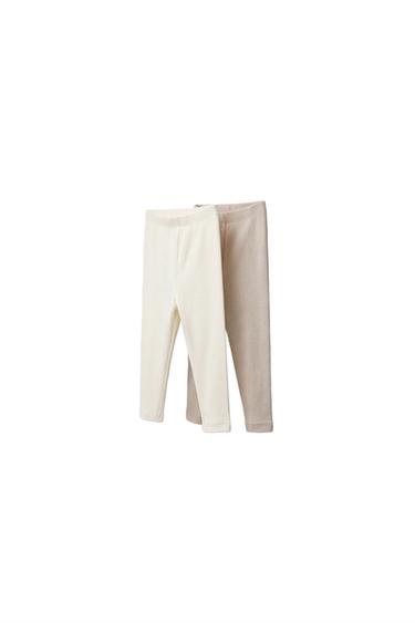 Zara TWO-PACK OF PLAIN RIBBED LEGGINGS - Sand