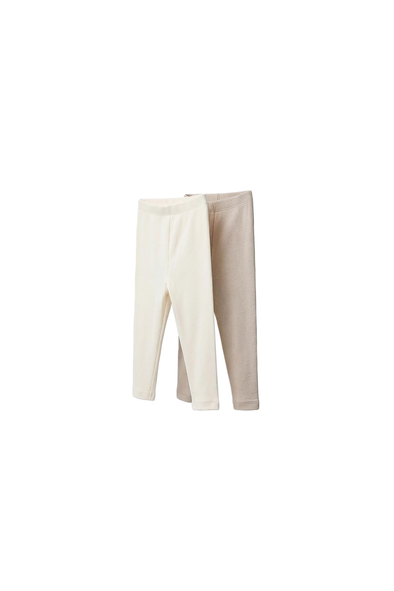 TWO-PACK OF PLAIN RIBBED LEGGINGS — Sand