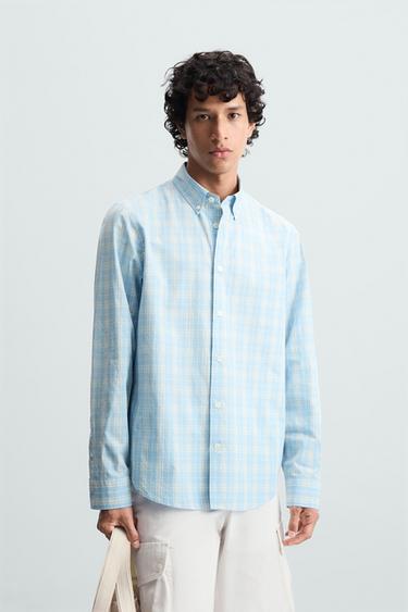 REGULAR FIT CHECK SHIRT - Blue marl by Zara
