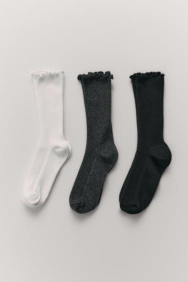 Zara PAKIRANJE TRI DUGE ČARAPE OD FROTRA – crna / bijela