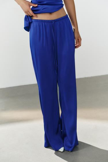 Zara SATIN DRAWSTRING PANTS - Electric blue