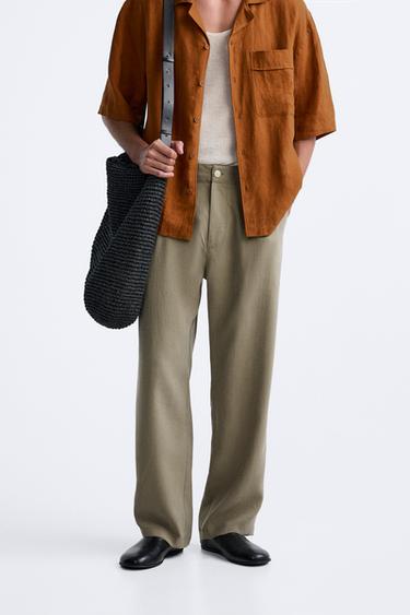 CALÇA COM MISTURA DE LYOCELL - Caqui da Zara