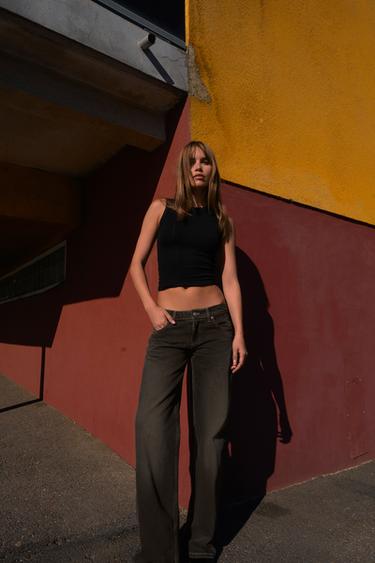 JEAN TRF WIDE LEG TAILLE BASSE - Marron de Zara