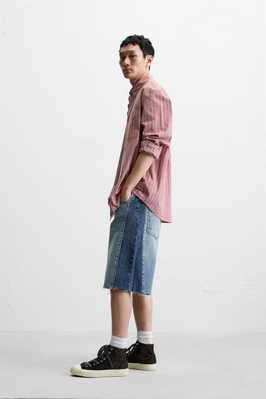 DENIM BERMUDA SHORTS WITH CONTRAST BANDS - Mid-blue by Zara - Image 3