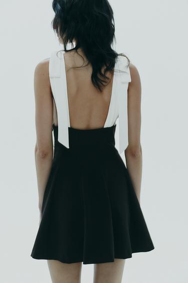 ROBE COURTE EN MATIÈRES VARIÉES À LACETS - Noir de Zara - Image 4