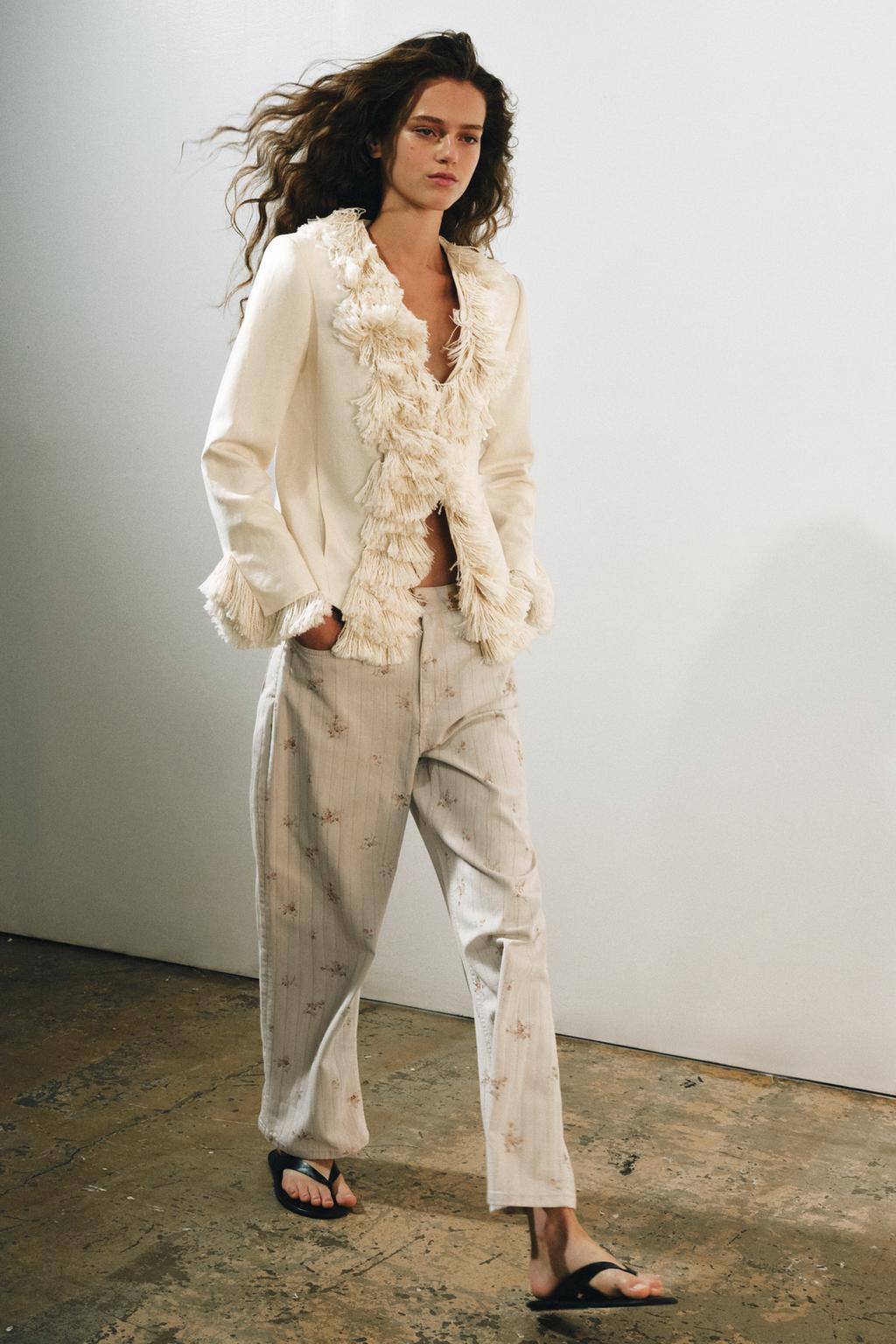 Zara ZW Collection kətanlı saçaqlı gödəkçə