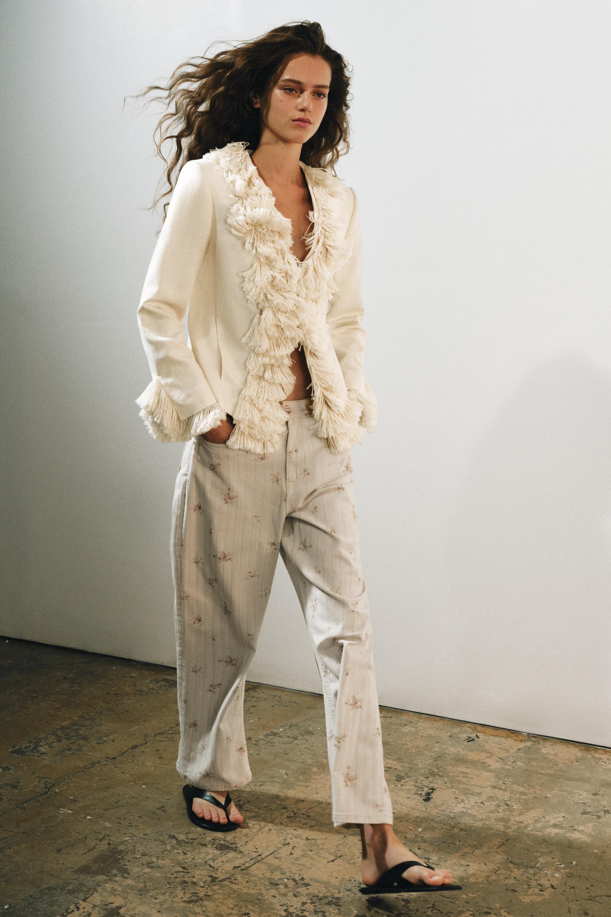 Женские куртки Zara LINEN BLEND FRINGE JACKET ZW COLLECTION