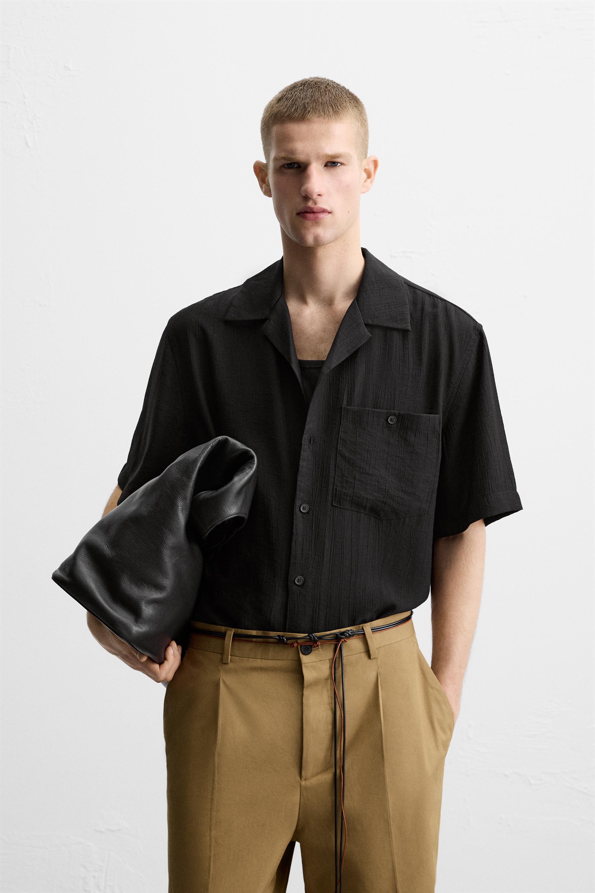 WRINKLED JACQUARD SHIRT - Black | ZARA United States