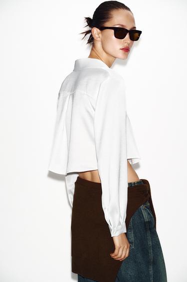 CAMISA SATINADA CORTA - Blanco de Zara