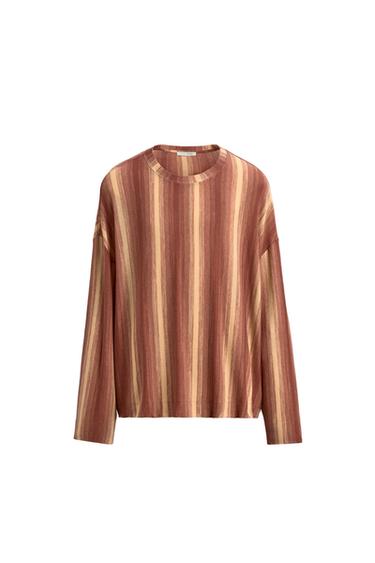 FLOWING STRIPED T-SHIRT - Red by Zara - Image 0