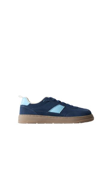 Zara BAREFOOT LEATHER SNEAKERS - Blue