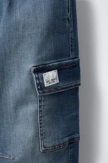 PANTALON DENIM JOGGER CARGO - Bleu moyen de Zara - Image 3