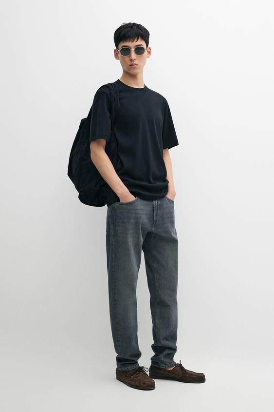 T-shirt double col 100 % coton - Bleu marine de Zara - Image 0