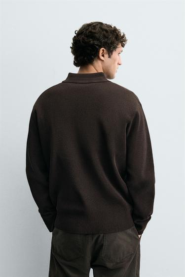 POLO EN MAILLE CHENILLE - Chocolat de Zara - Image 2