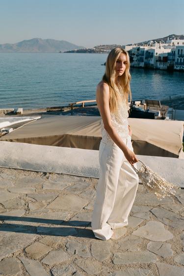 Z1975 PEARLESCENT EFFECT BELTED JEANS - Oyster-white by Zara
