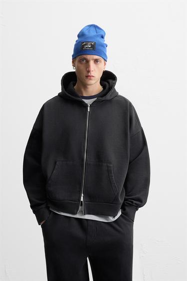 Zara WASHED HOODIE - Dark gray
