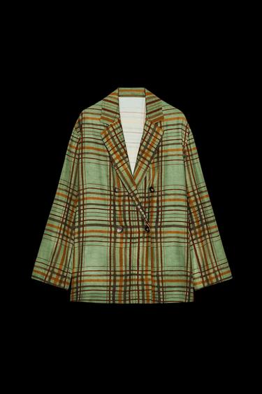 ZW COLLECTION FLOWY CHECK BLAZER - Green by Zara - Image 0