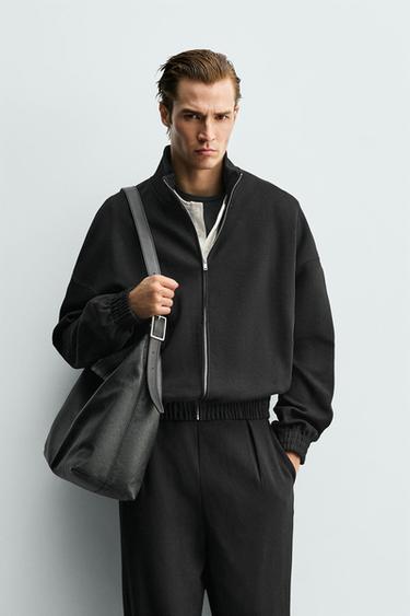 INTERLOCK ZIP-UP SWEATSHIRT - Black by Zara