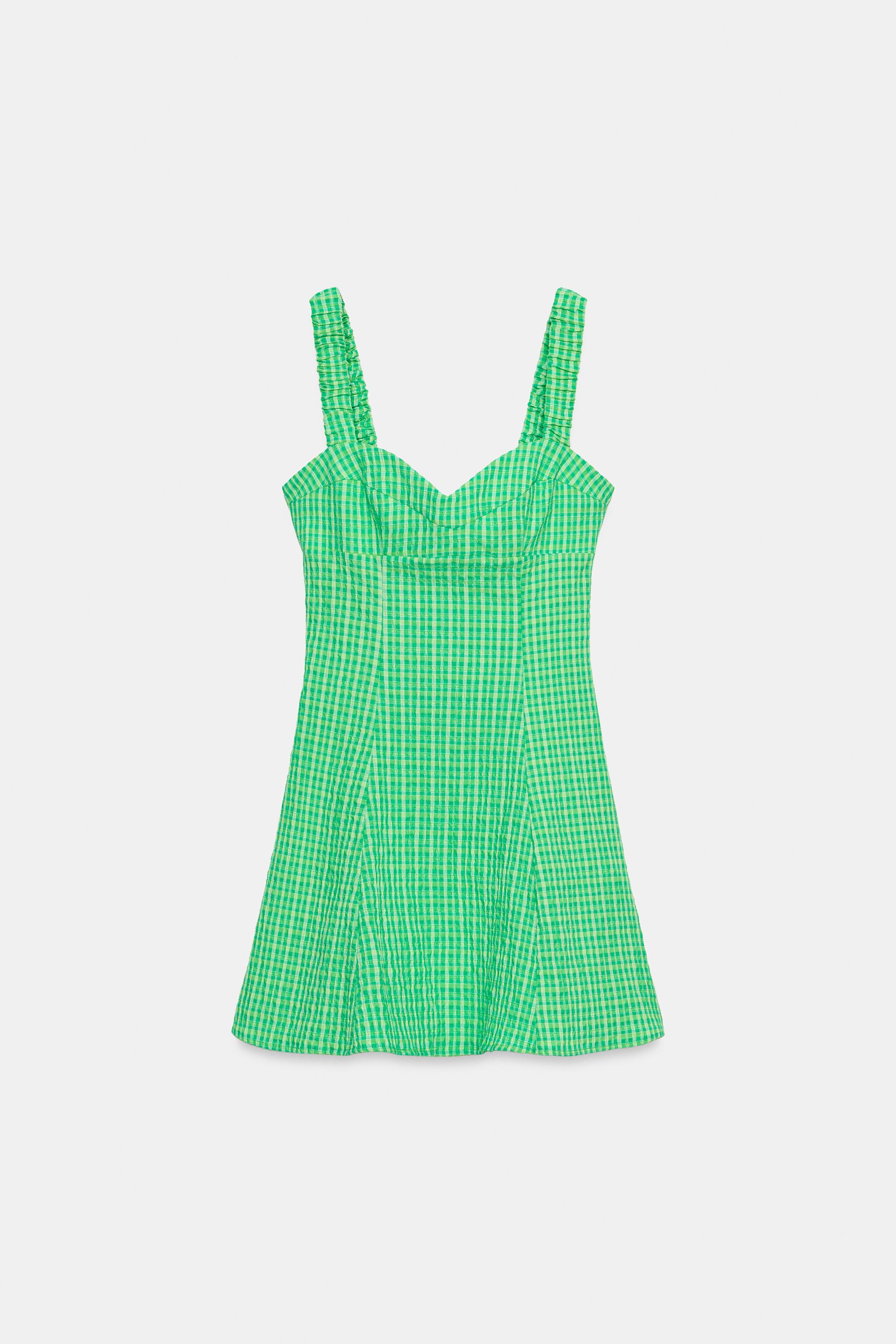GINGHAM MINI DRESS - Greens | ZARA United States