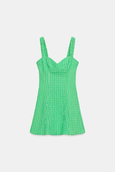 미니 깅엄 체크 원피스 - Zara 녹색