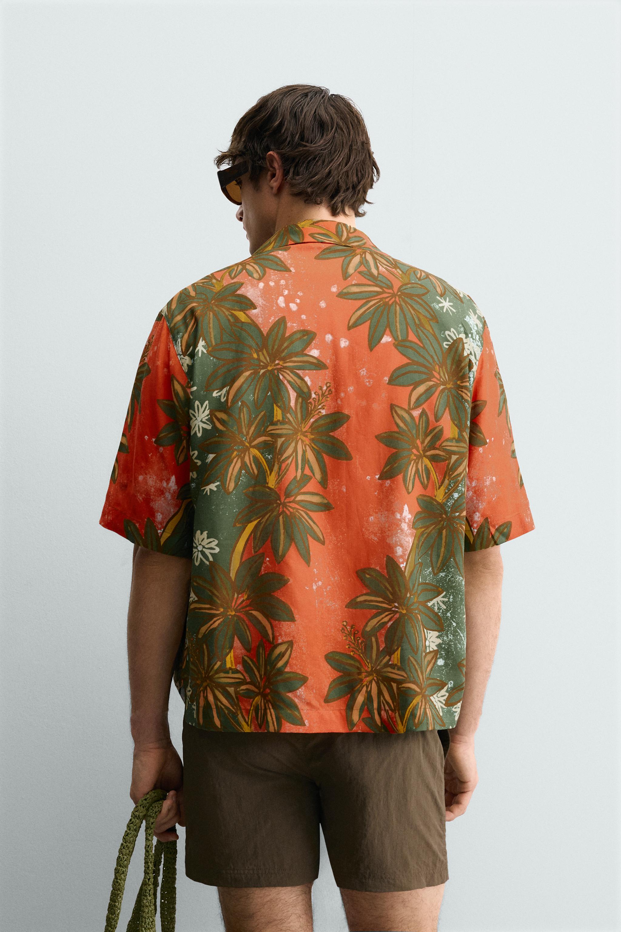 RELAXED FIT FLORAL PRINT SHIRT - Green | ZARA United States