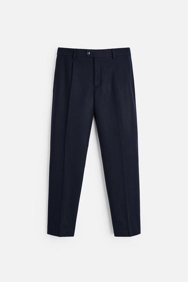 Zara FLANNEL SUIT PANTS - Navy blue