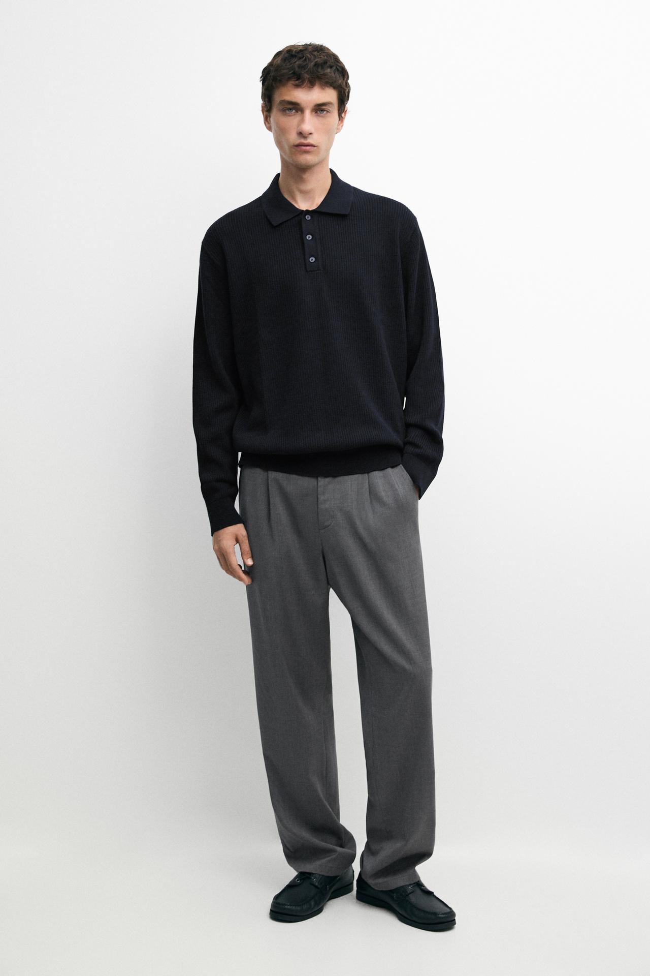 Button-detail polo knit sweater — Navy blue